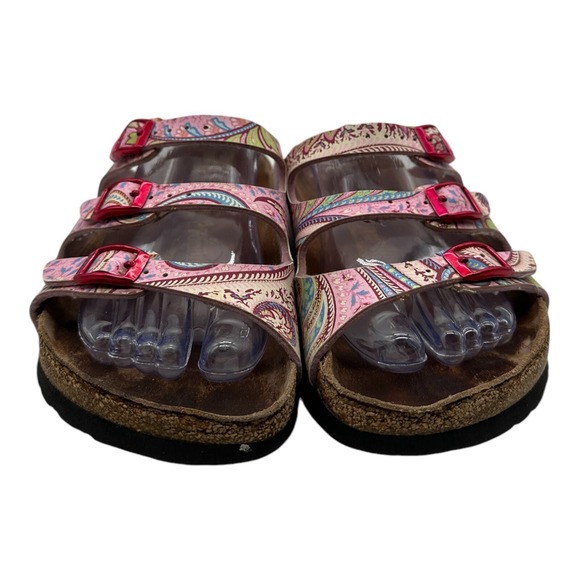 Birkenstock Papillio Florida Sandals Womens Size EU 37 US 6 Pink Paisley 3 Strap - Picture 4 of 10